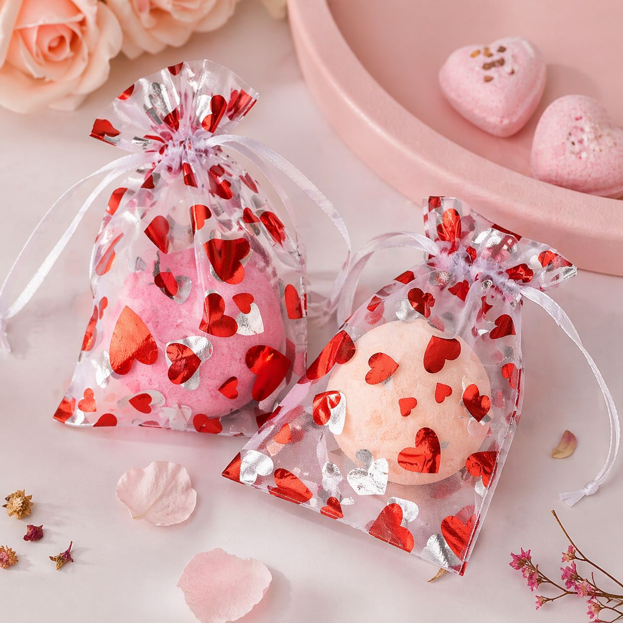 organzapussi sydänkuvio lahjapussi